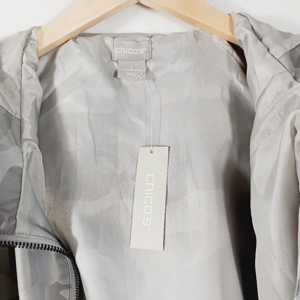 Chico's NWT Rain/Weather Jacket, Beige/Gray/Multi Camo, Size 1 U.S. 8/10 - Picture 5 of 16